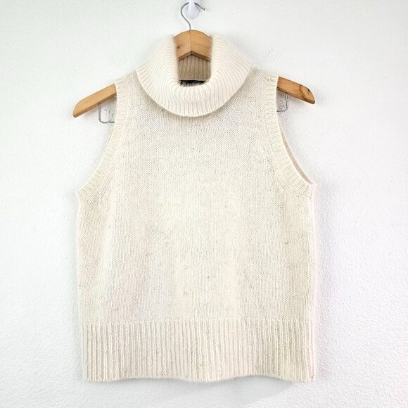 Lauren Ralph Lauren Womens Sz M Cream Turtleneck Sweater Vest Wool Angora Sequin - Picture 1 of 12
